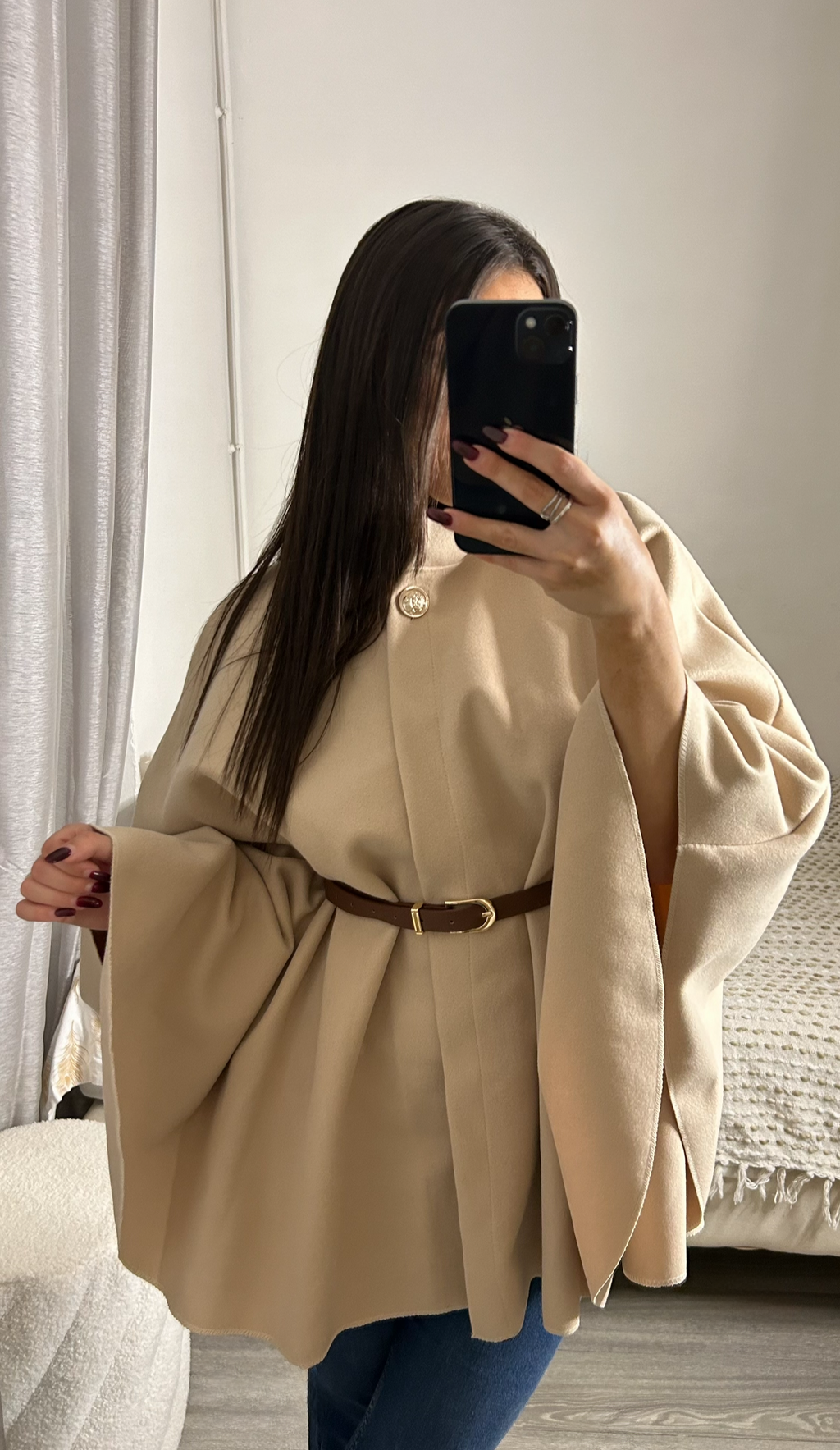 Cape mi-longue ceinturée