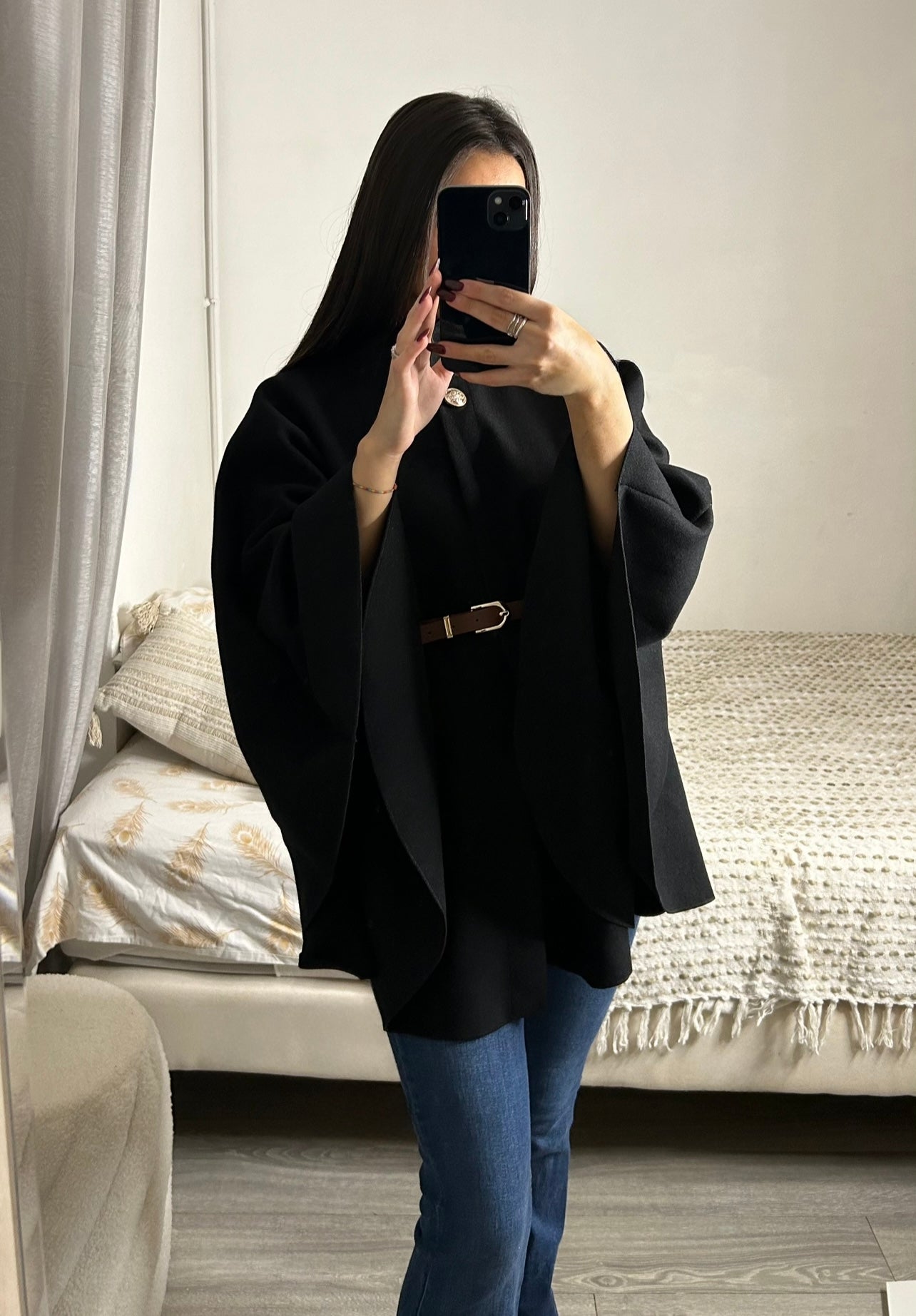 Cape mi-longue ceinturée