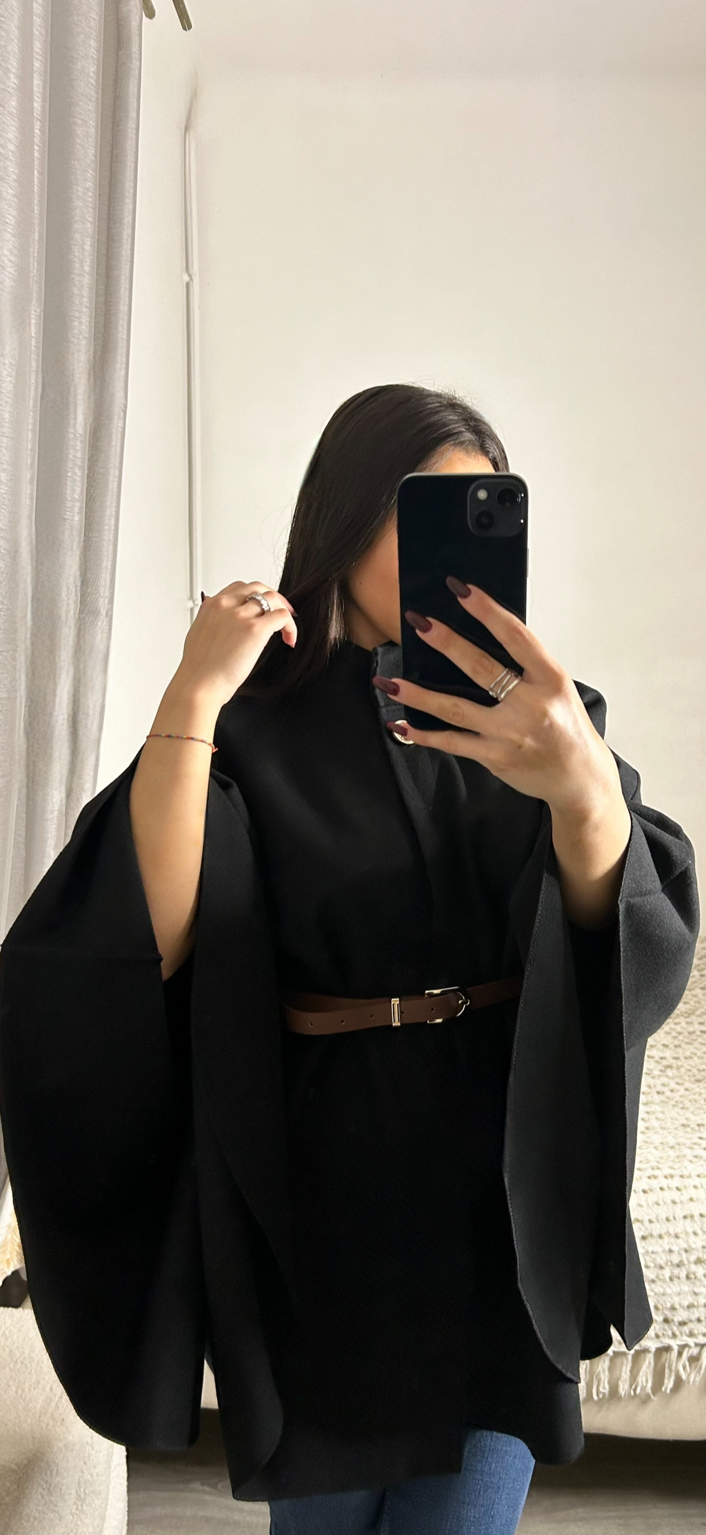 Cape mi-longue ceinturée